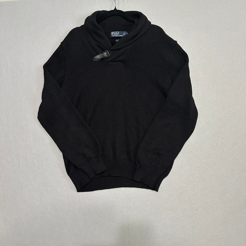 Polo Ralph Lauren‎ Mens XL Black Shawl Collar Cotton Buckle Sweater Italian Yarn